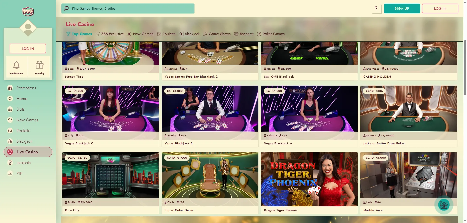 777 Casino live dealer tables and existing player bonus promotions