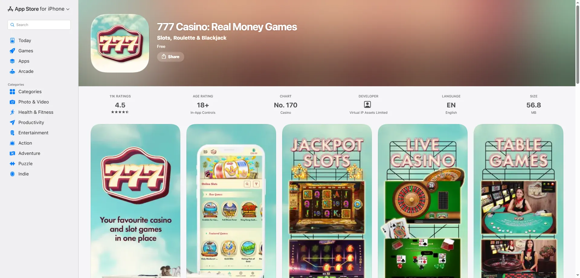 777 Casino slots and live casino games — 1000 plus titles available