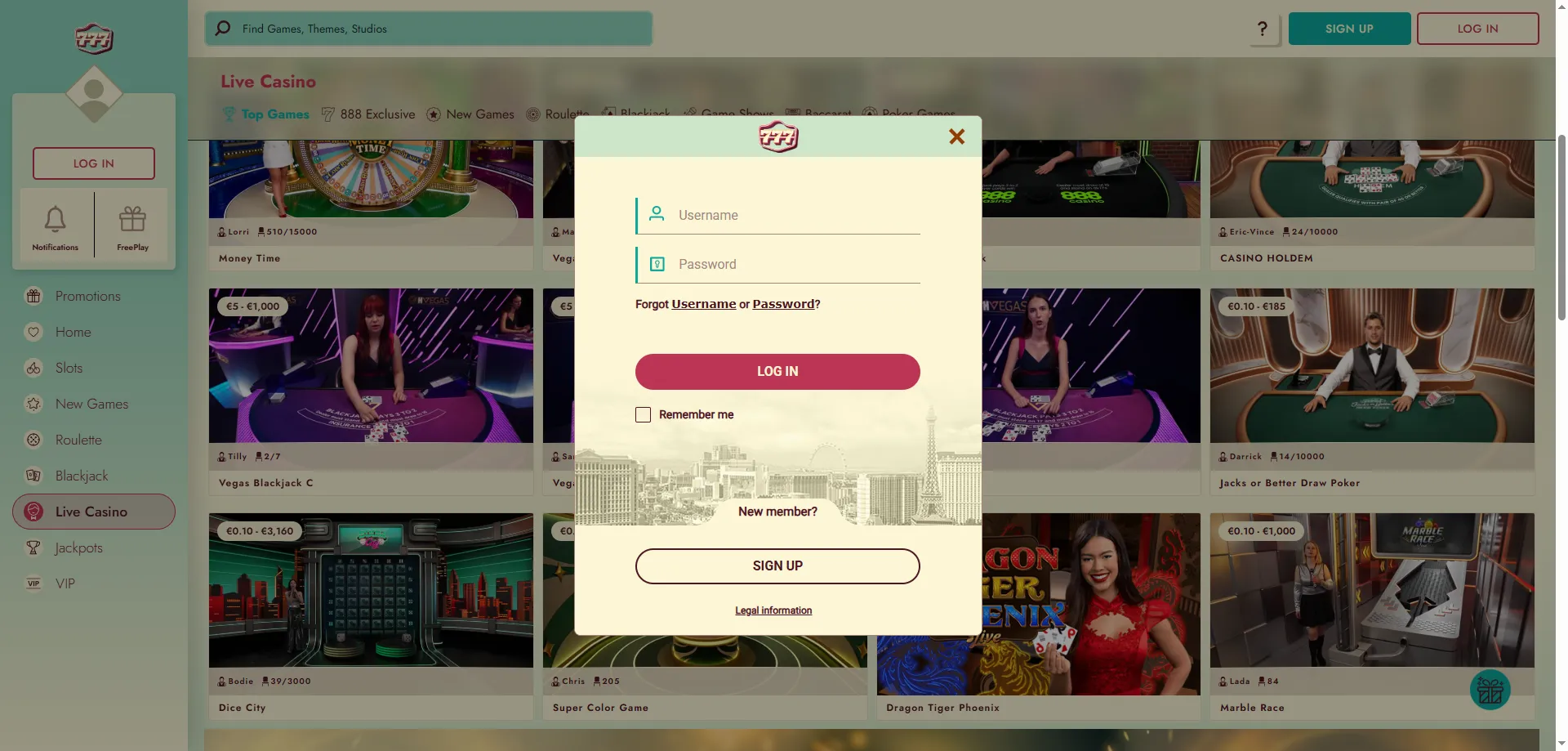 777 Casino login and bonus code entry screen 2026